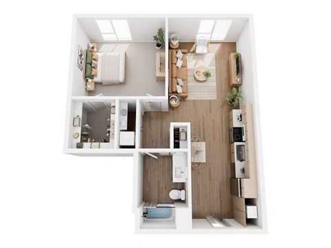 Floor plan for 1 bed, 1 bath, 756 sqft